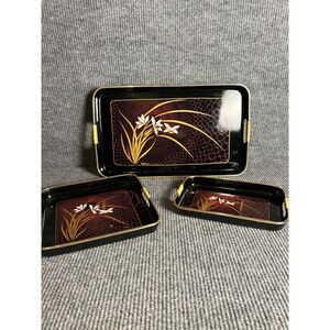 Vintage Japanese Lacquerware Nesting Serving Trays - Set of 3 Floral Design